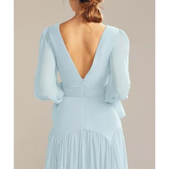 AW BRIDAL 10 L Skylight blue Alma Long Sleeve Formal Bridesmaid Maxi Dress B147 - Picture 4 of 5